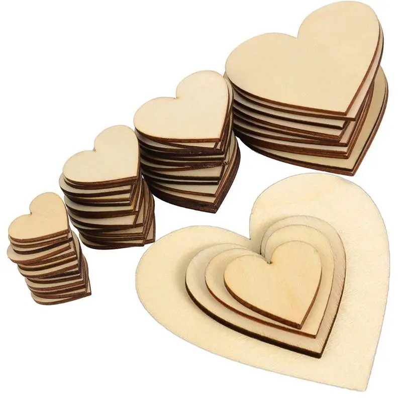 

160 Piece Wooden Heart Blank Wooden Heart Embellishment 30/40/50/80 Mm Wood Heart Slices For Wedding, DIY, Art, Craft, Card Ma
