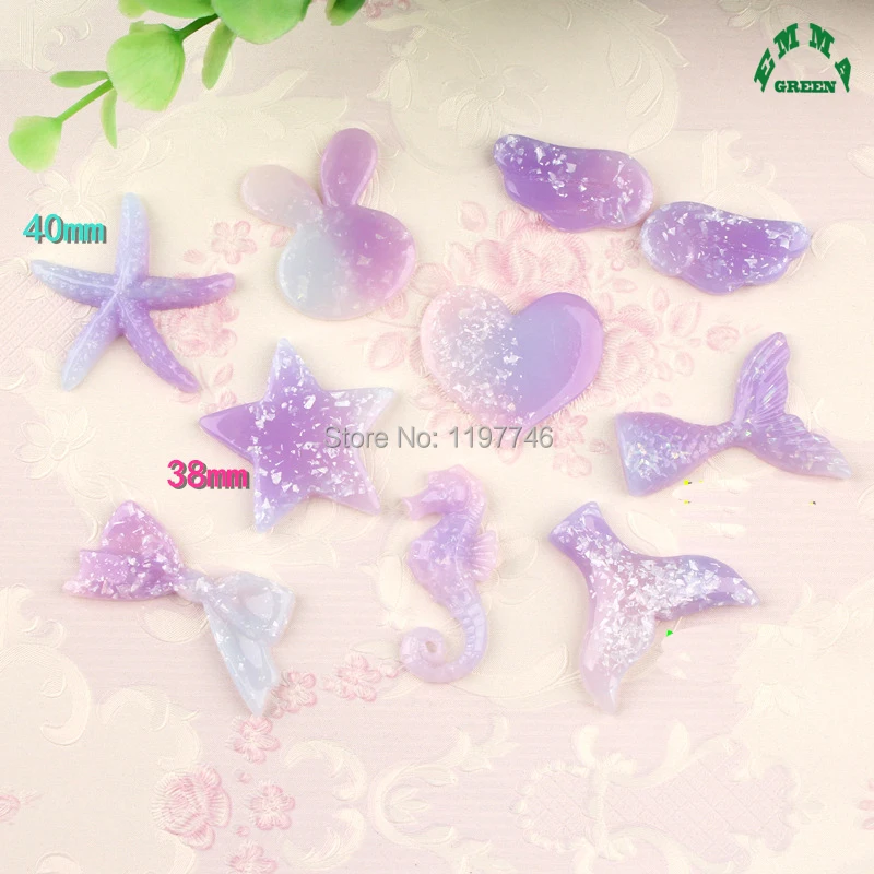 

Sea horse Starfish gradient purple color Kawaii Resin Mermaid Tail Cabochons Flat Back Resin Animals For DIY Phone Decoration