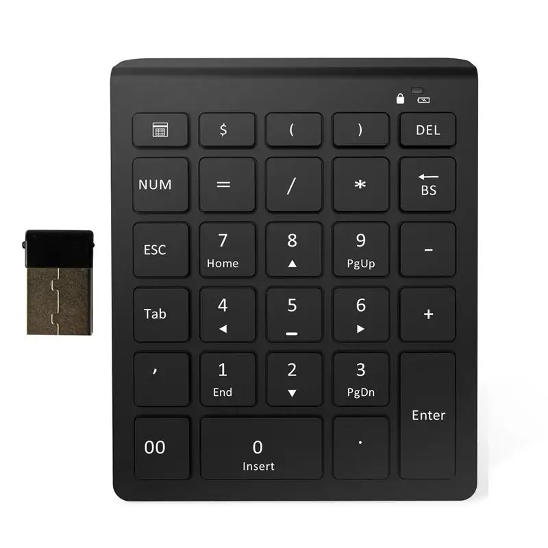 

2.4G Number Pad, Wireless 28 Keys Multi-Function Numeric Keypad Keyboard with 2.4G Mini USB Receiver for Laptop/ Desktop/ PC
