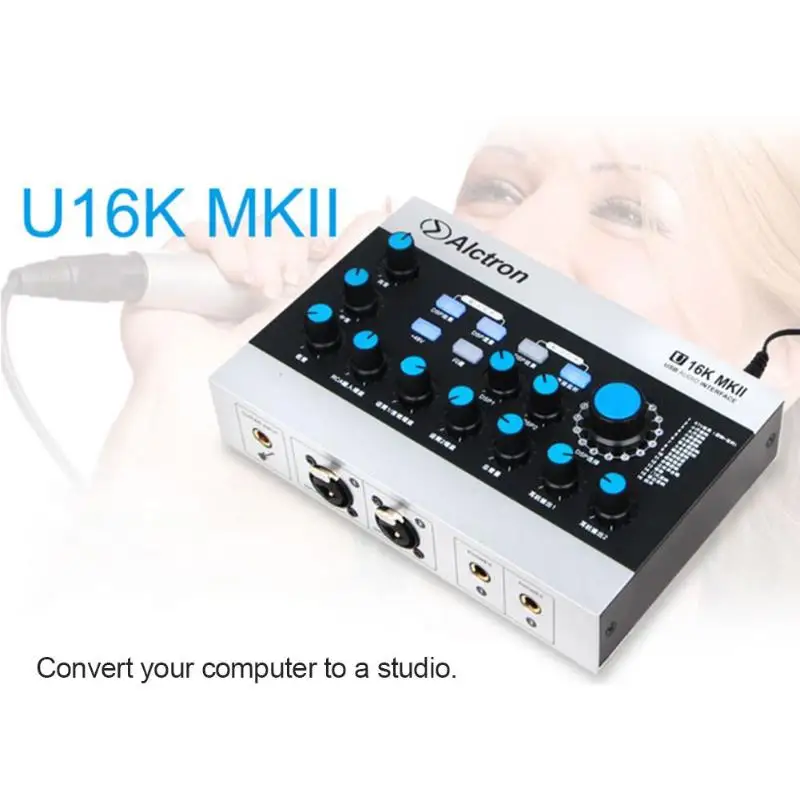 Alctron U16K MKII USB аудио интерфейс записи Внешняя USB звуковая карта с DSP эффектом 48 В фантомное питание в RCA кабель для Micro