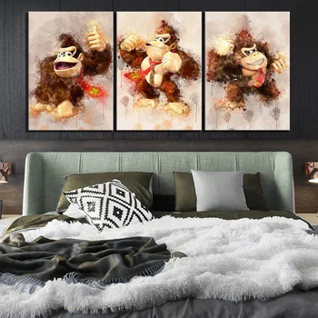 

3 Piece Donkey Kong Cartoon Pictures Super Mario Super Smash Bros Game Poster Artwork Canvas Paintings for Home Decor Wall Art