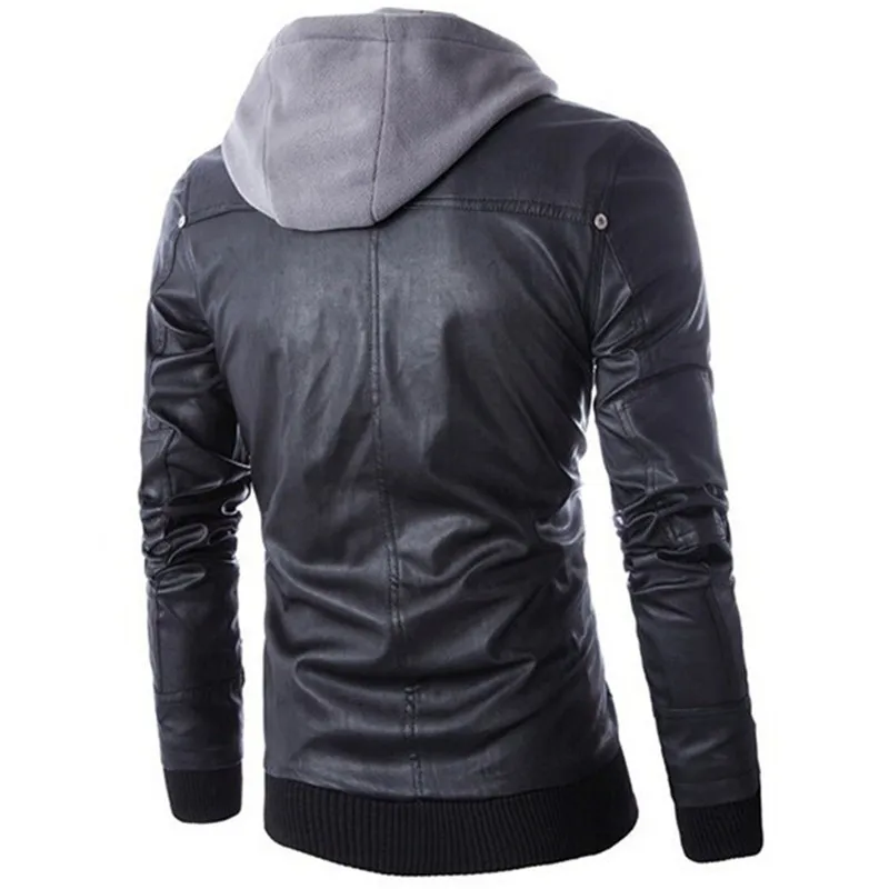 Мужская куртка из искусственной кожи со съемным капюшоном, модная мотоциклетная Черная куртка из искусственной кожи