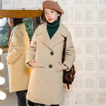 Зимние шерстяные пальто в Корейском стиле для девочек на Возраст 6,8, 10,12, 14,15 лет, теплые модные куртки для больших девочек, Осенняя детская куртка года