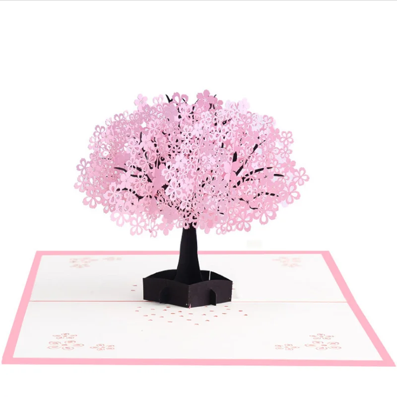  3D Carving Cherry Blossom Greeting Card Wedding Invitation Card Postcard Valentine's Day Greeting C - 32984922945