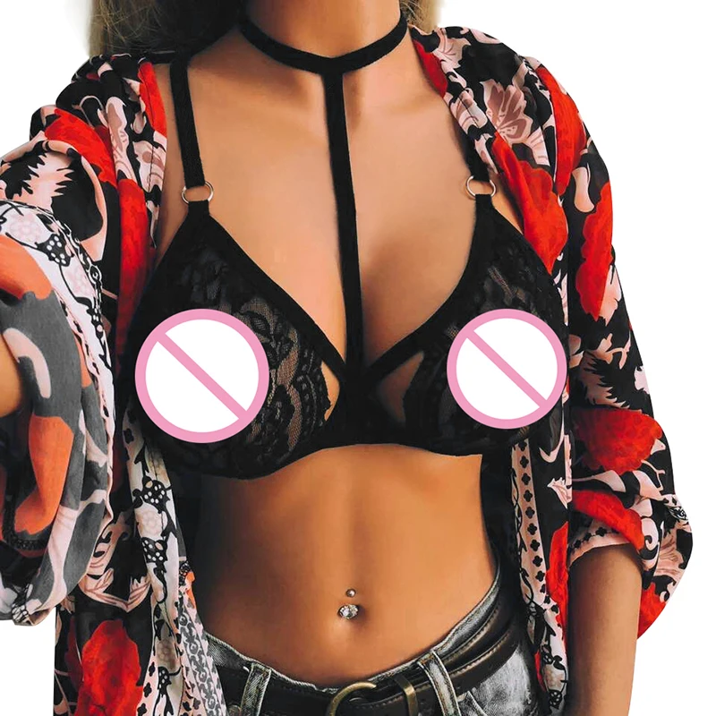 

Sexy Women Lingerie Bra Sheer Lace Choker Halter Bondage Strap Bralette Erotic Underwear Crop Top Black Underwear sexy clothes