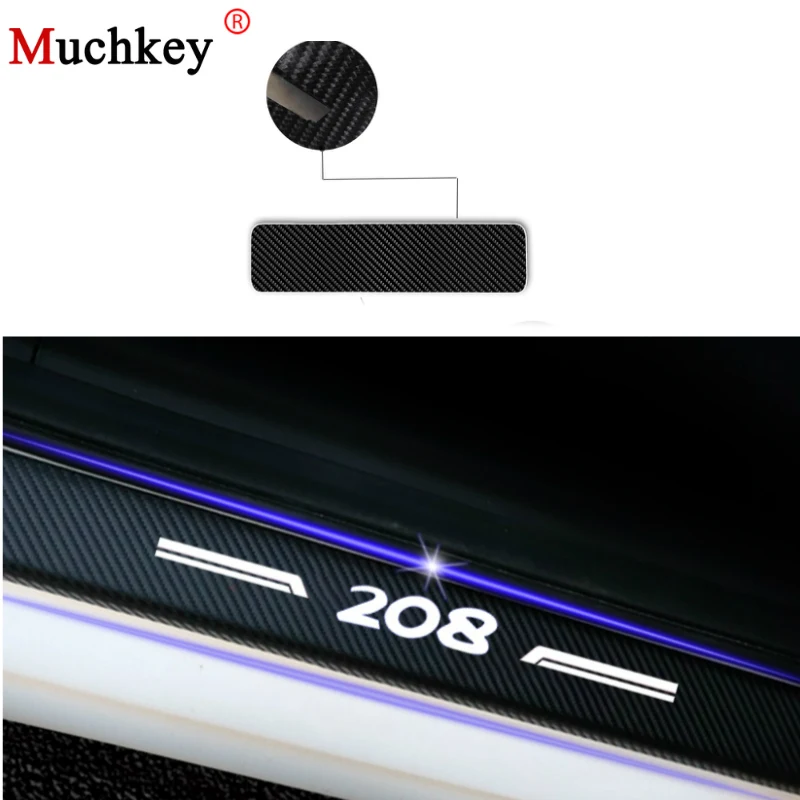 

Auto Accessories For Peugeot 208 Car Door Plate 4D Carbon Fiber Vinyl Stickers Look Car Sticker Sill Scuff Cover Decal 4Pcs