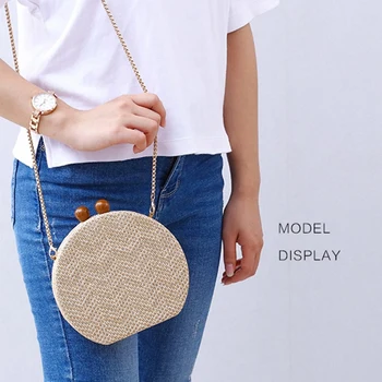 

ABDB-Round Weave Handbag Banquet Clutch Woman Crossbody Bags For Women Circular Strip Shoulder Bags Resin Strap Wood Handle