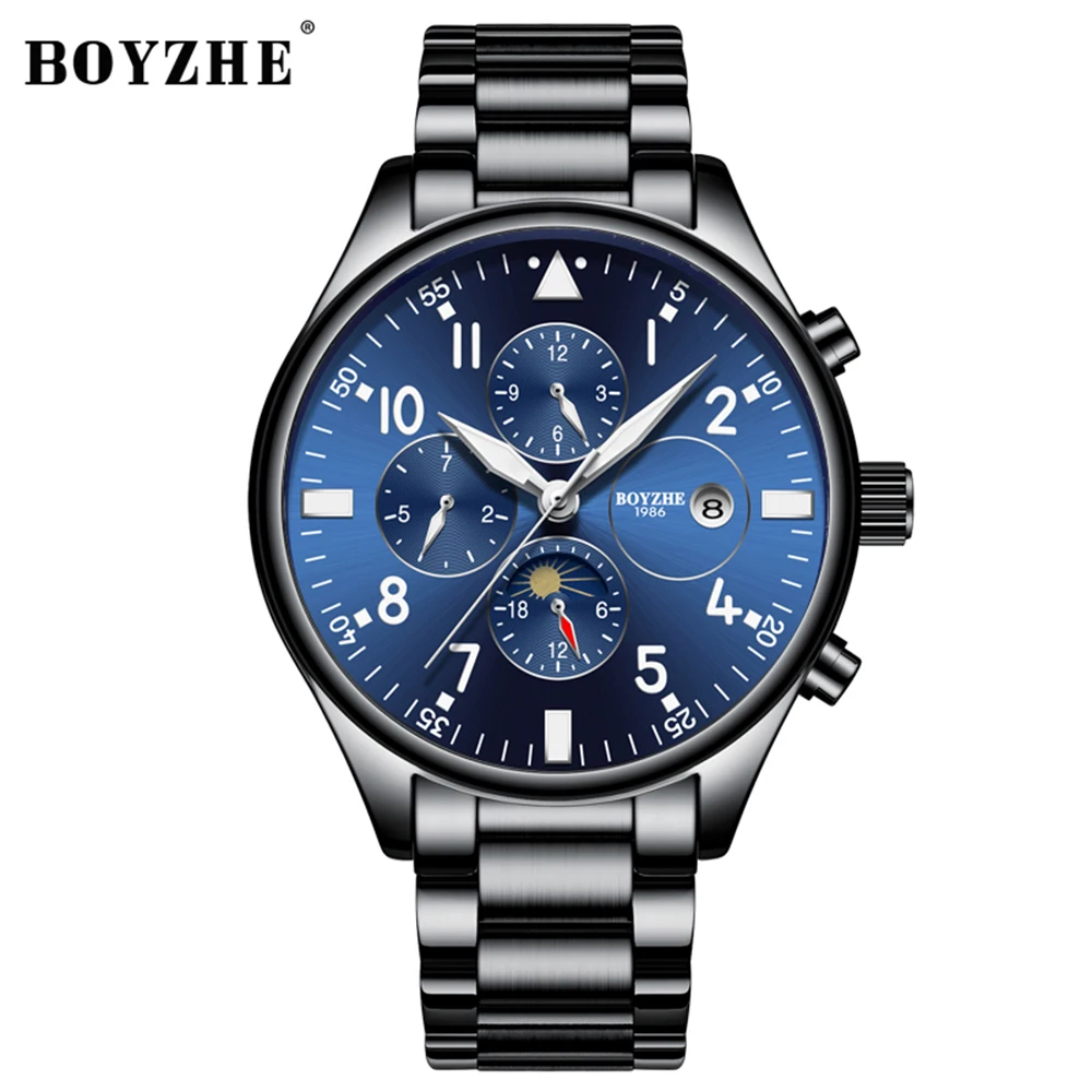 

BOYZHE WL002-G Watch Mechanical Men Stainless Steel Wrist Watches with Gift Man Watch Women Wathes Box Brand Waterproof Business