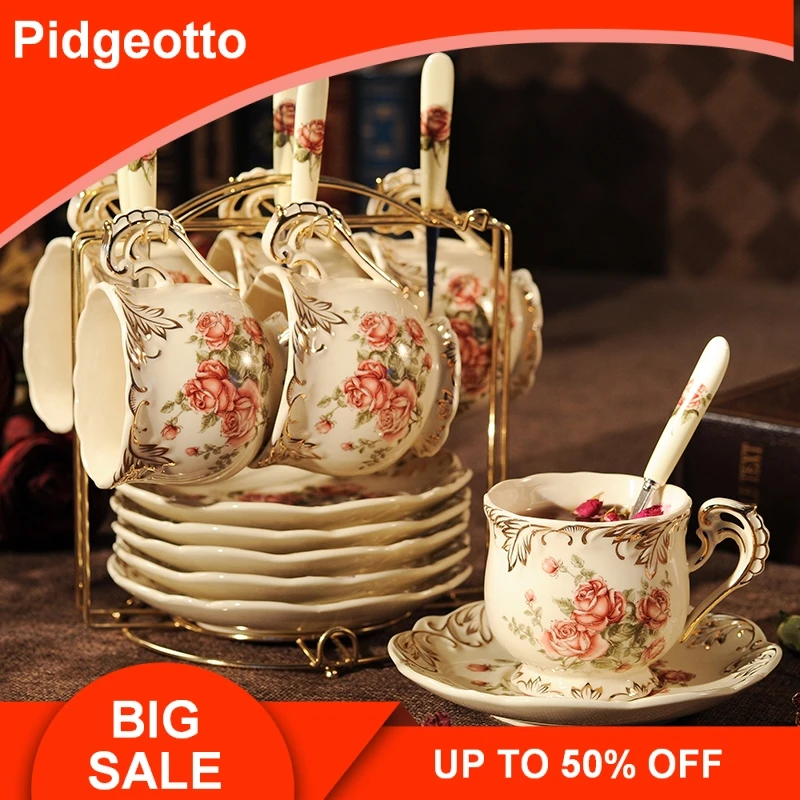 

Creative European Porcelain Coffee Cups Set China Chinese Wedding Tea Set Home Decoration Accessories