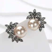 Классические Цветочные серьги-гвоздики из искусственного жемчуга для женщин, корейские Кристальные серьги-гвоздики, массивные женские серьги, модные ювелирные изделия