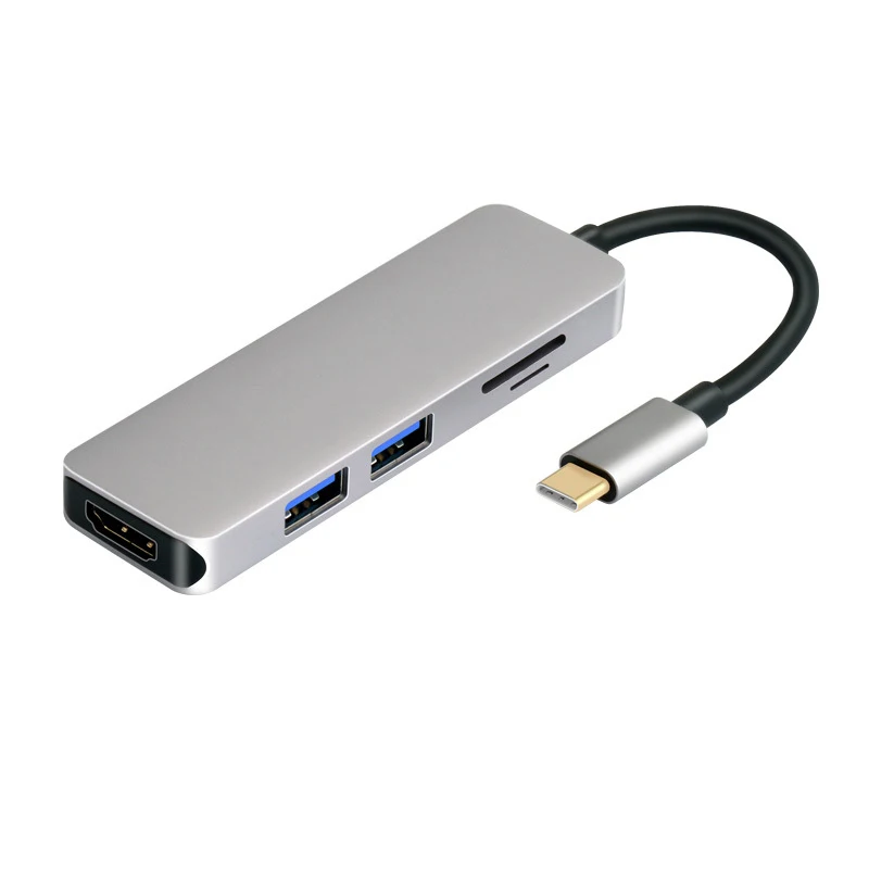 

ULT-BEST 5-In-1 2 Usb Port Type-C Hub Docking Station Support 4Kx2K Hdmi Sd/Tf Card Reader Adapter Aluminum Alloy Multi-Functi