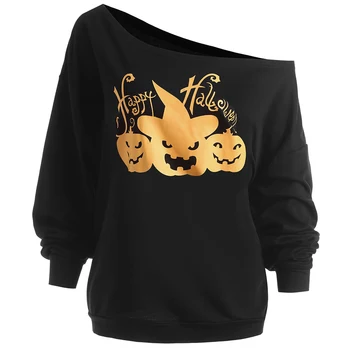 

VESTLINDA 2019 Women T-shirt Plus Size Happy Halloween Pumpkin Sweatshirt On Sale