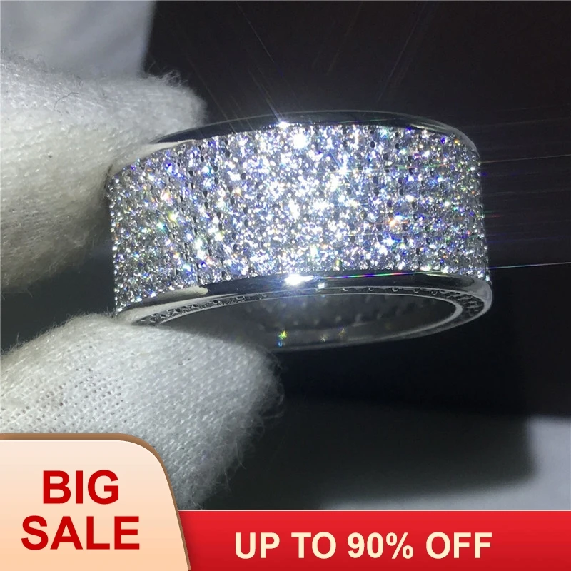 

Luxury Full Round 320pcs AAAAA Cz Stone ring White Gold Filled Engagement wedding band rings for women Bridal Jewelry
