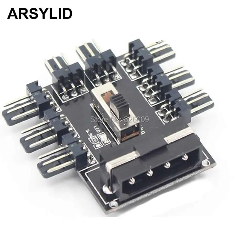ARSYLID Fan Hub компьютер SATA D-4P 1 до 8 Multi Splitter кулер охлаждения 3pin 12 В мощность разъем адаптера 2 уровня скорость контроллер - изображение