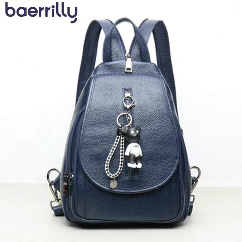 

2019 Preppy Style Women Backpack Bear Pendant Genuine Leather Schoolbags For Teenage Girls Female Bag Rucksack Travel Knapsack