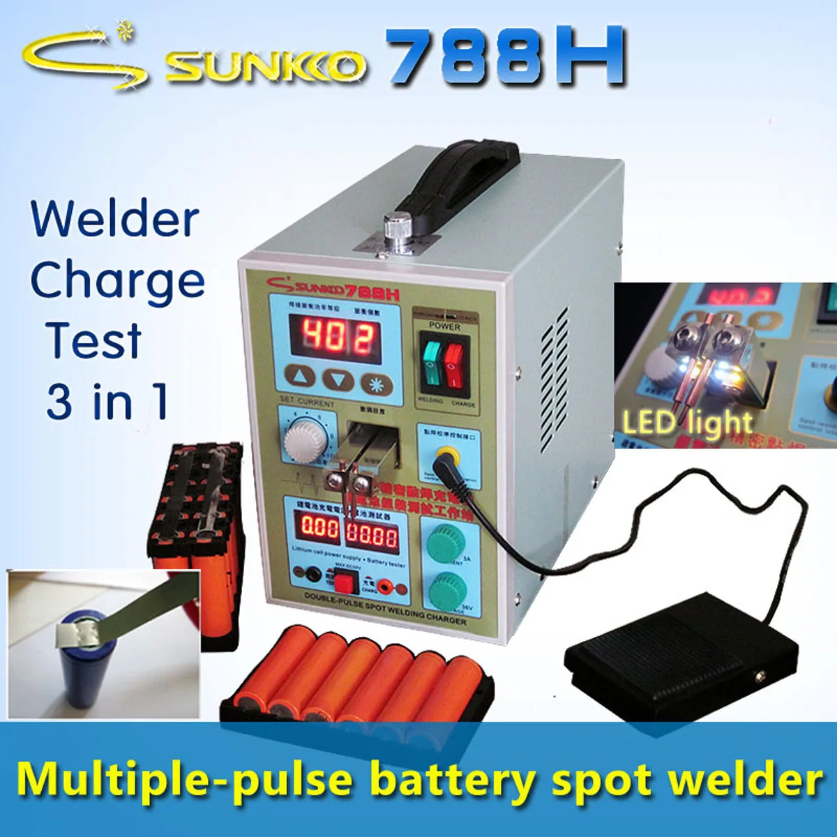 

Sunkko S788 Spot Welding Machine Rechargable with LED Battery Testing Charging Function