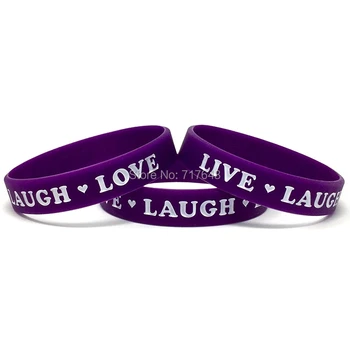 

100pcs Inspirational Quote purple gray LIVE LAUGH LOVE wristband silicone bracelets free shipping by ePacket A