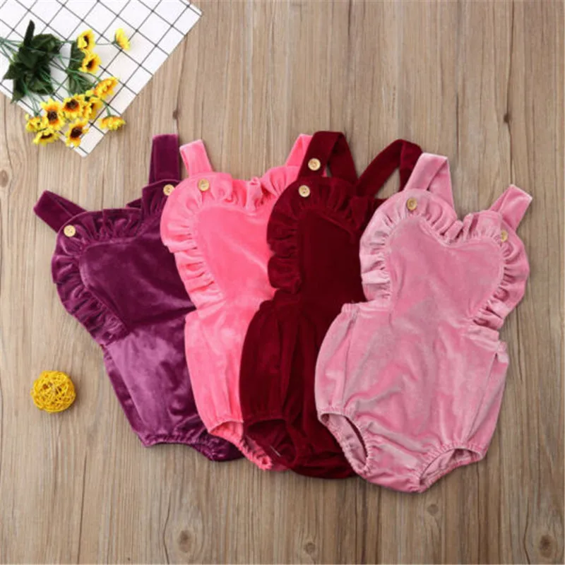 

3M-3T Princess Girls Romper Pleuche Clothing Kid Newborn Baby Girl Ruffle Sleeveless Playsuit Sunsuit Soild Cute Summer Clothing