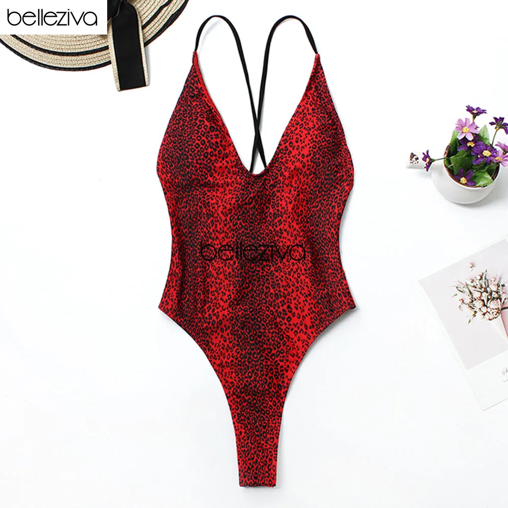 Belleziva печати цельный Бразильский бикини повязка купальник может женский купальник купальный костюм боди пляжная одежда