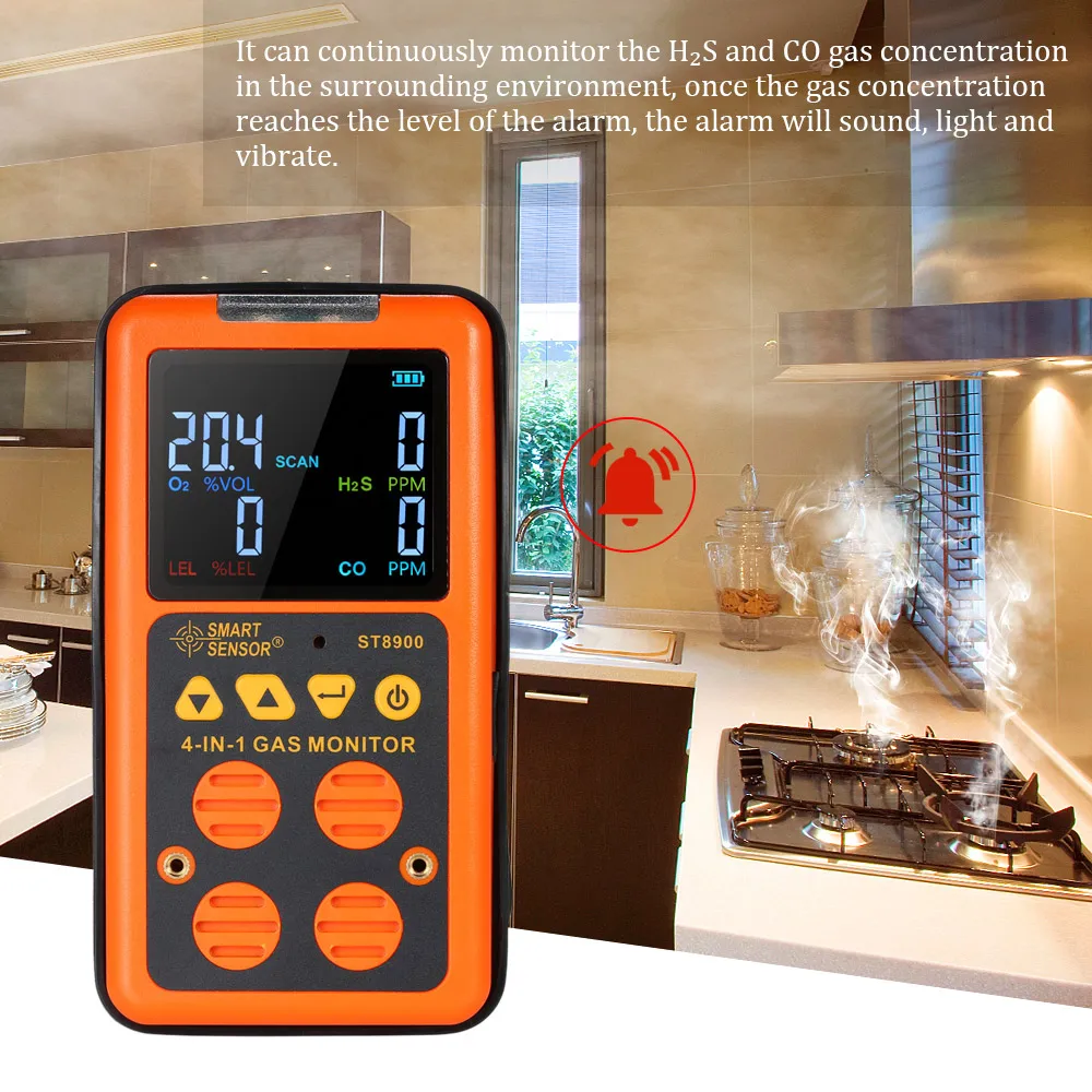 

US Plug Digital LCD Alarm Handheld Gas Detector CO Carbon Monoxide Carbonic Oxide Oxygen Toxic Sulfide Gas Monitor Tester Meter