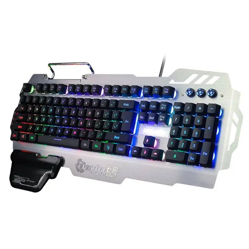  USB Wired Gaming Keyboard RGB LED Backlit 104 Keys Keyboard with Phone Stand Holder for Computer De
