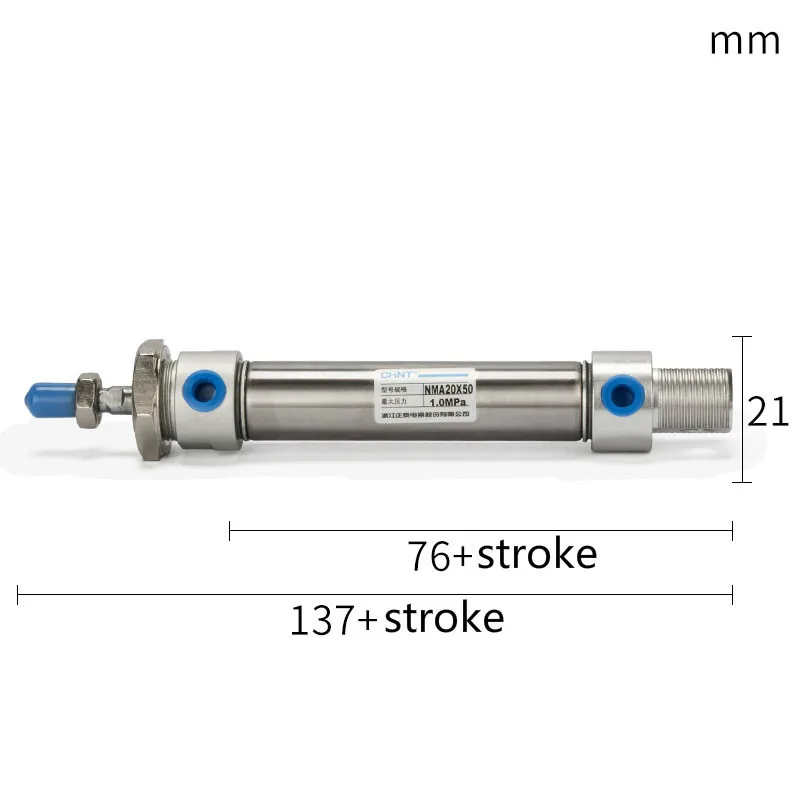 CHNT Мини пневматический цилиндр диаметр 20 мм ход 25/50/75/100/125/150/200/300 мм Нержавеющая сталь воздушный цилиндр двойного действия