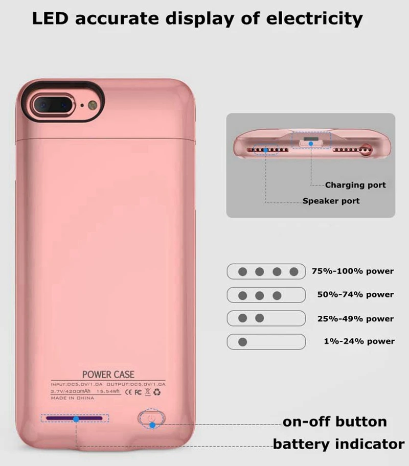 Rechargeable External Backup Battery Charger Cases for iphone 6plus 6s plus 7plus 8plus 4200mAh For Phone Power Bank Smart Cover