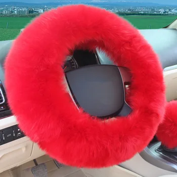 

Warm Car Steering Wheel Cover Winter Black Auto Interior Accessories 38cm Automobiles Steering Wheel Covers