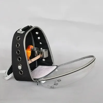 Outdoor Bird Backpack with Feeder - Parrot Carrier Cage and Parrot Bag with Wood Perch - Pet Breathable Space Capsule Backpack image 4