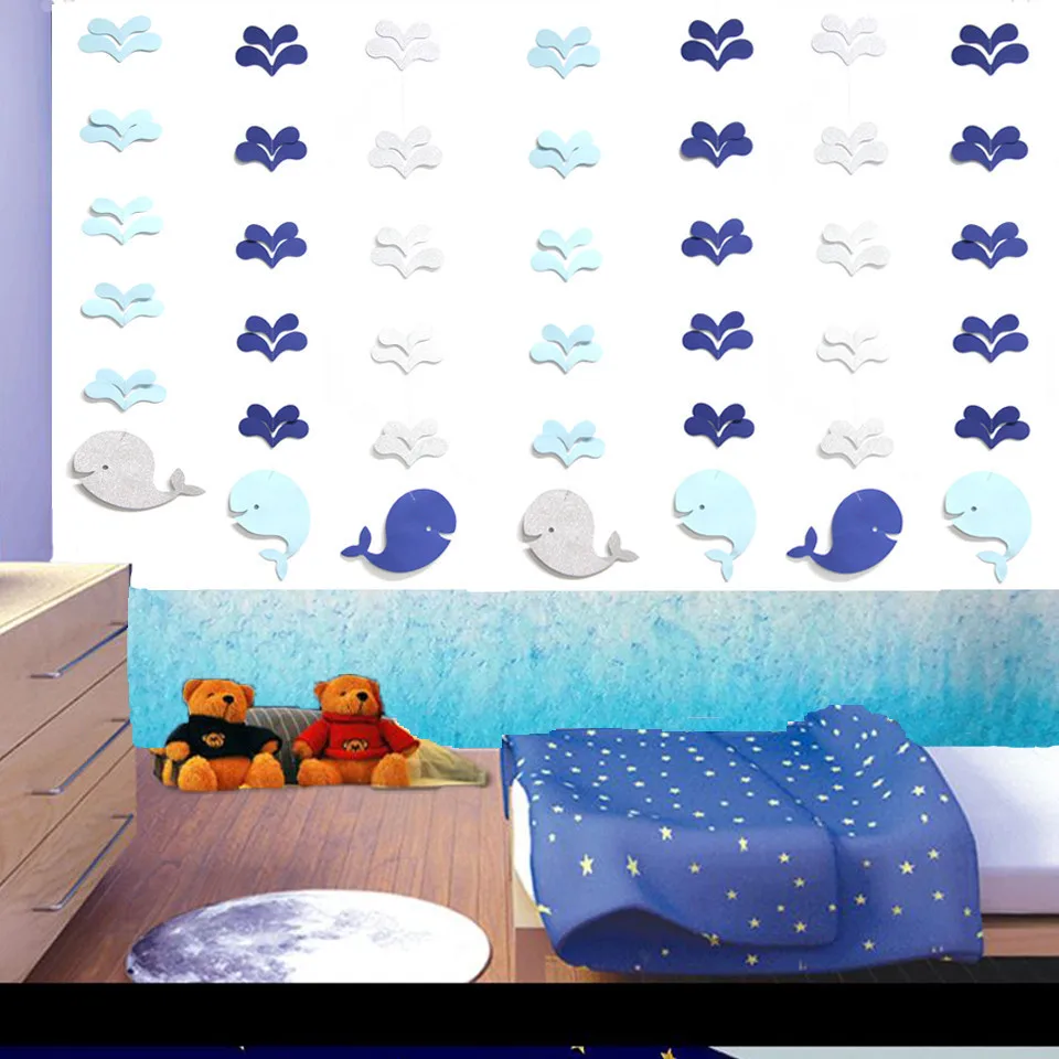 3PCS/Bag Blue Pink Whale And Spray Event Party Decoration Paper Garland Birthday Decor Children's Room Supplies | Дом и сад