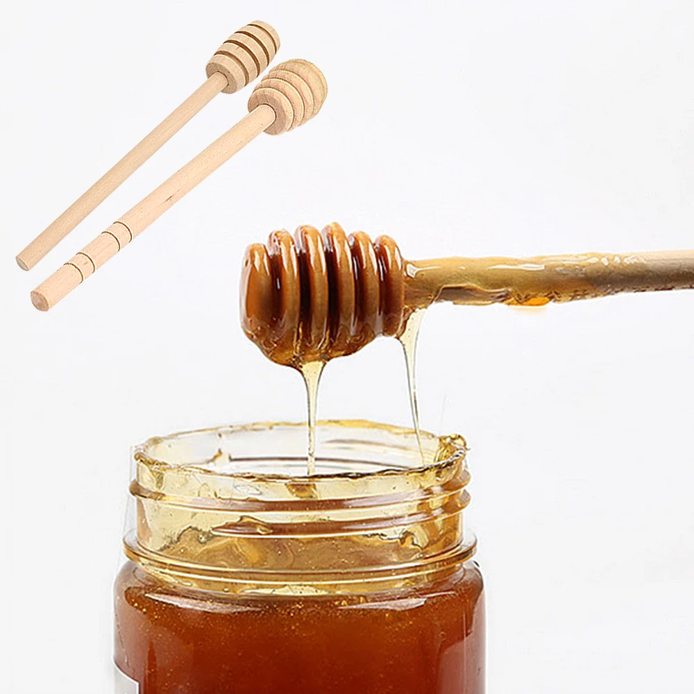 2 stick Wood Mini Home Wooden Honey Spoon Stick Jam Honey Dipper Jar