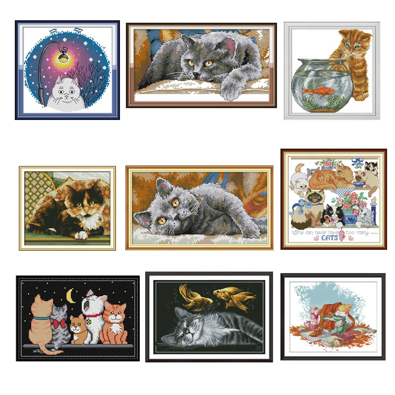 

Cross Stitch Kits Cross Stitch Patterns Water Soluble Canvas Cross Stitch Cats DIY Needlework Animal Gift For Home Decoration
