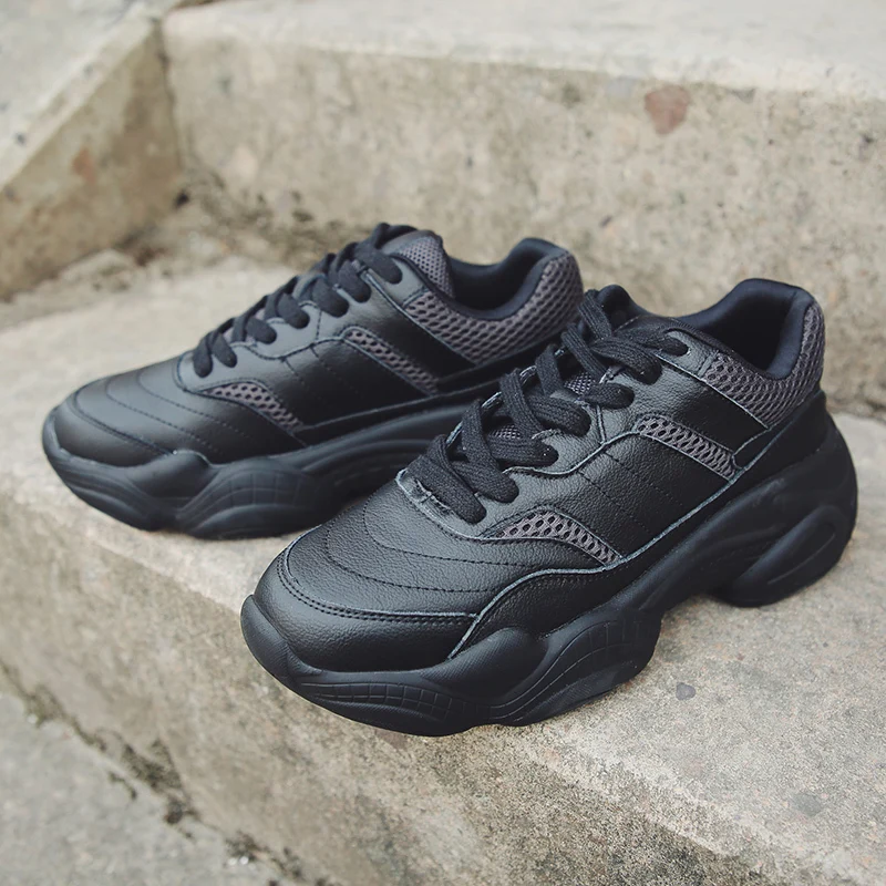 

Women Sneakers 2019 Spring Sport Shoe Leather Mesh Breathable Black White Beige Female Platform Women basket femme Sneakers