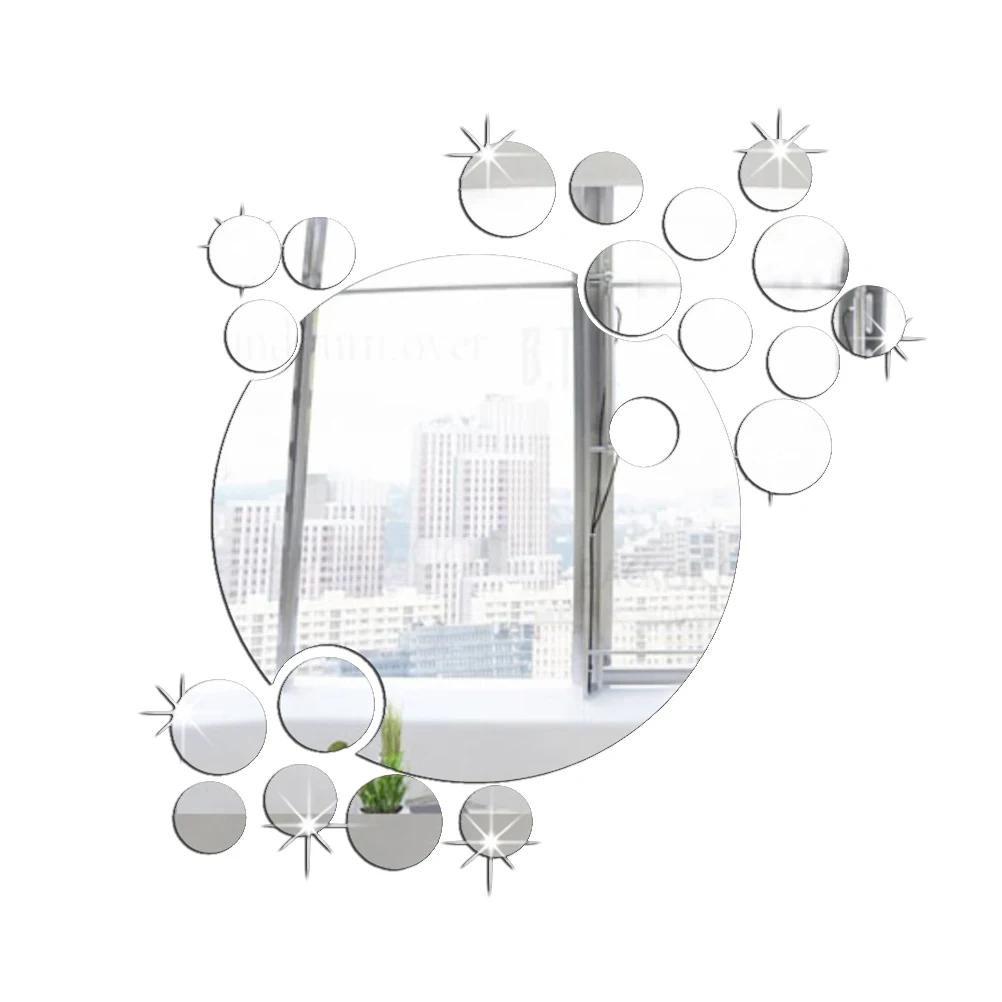 

1PC Decorative Waterproof Removable Self Adhesive DIY Acrylic Circle Silver Mirror Wall Stickers for Coffee Shop Bedroom