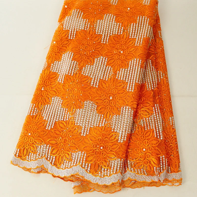 Африканский орнжевый кружевной ткани, вышитое кружево в нигерийском стиле, Высококачественная французская Тюлевая кружевная ткань для свадьбы