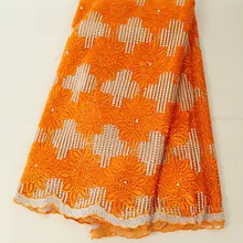 Африканский орнжевый кружевной ткани, вышитое кружево в нигерийском стиле, Высококачественная французская Тюлевая кружевная ткань для свадьбы