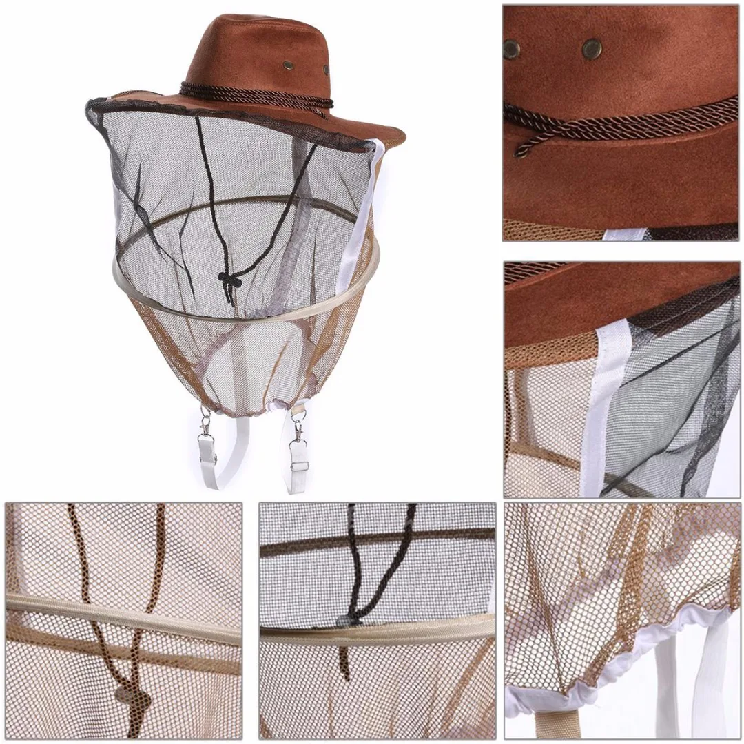 Beekeeping Cowboy Mosquito Bee Insect Net Veil Hat Cap Face Head Protector Hat