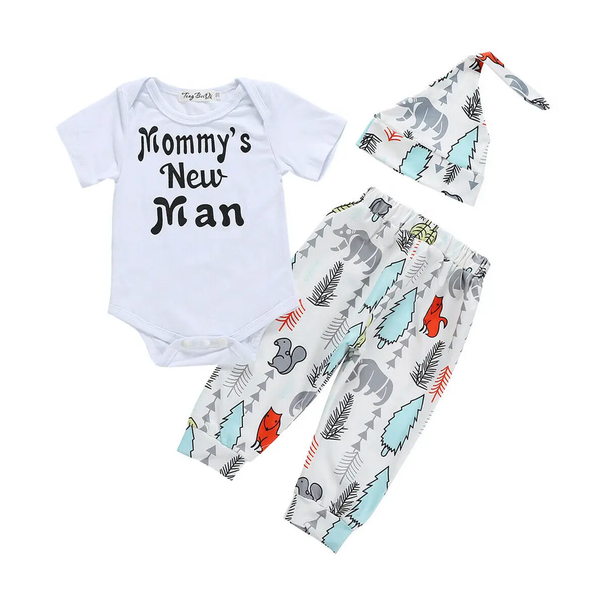 3PCS Pudcoco 2019 New Brand Newborn Baby Boy Clothes Set Short Sleeve Tops Romper Animals Pants Hat Outfits |