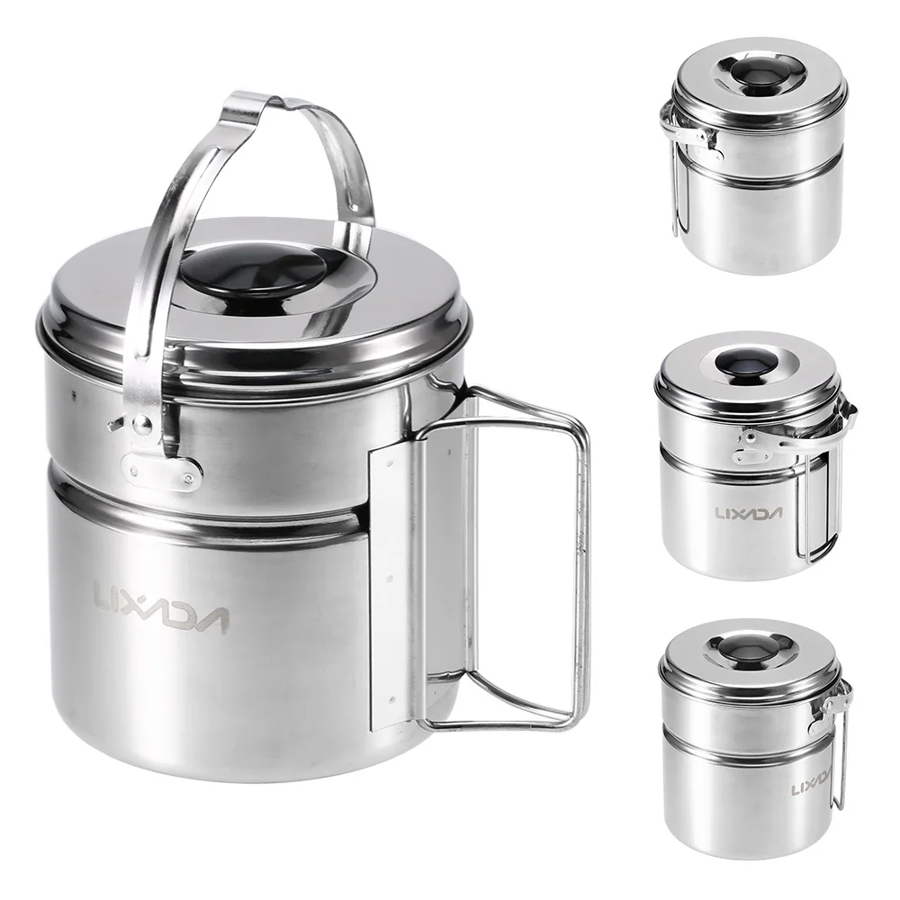 Lixada de acero inoxidable bajo fianza de Camping olla interna humeante plato mango plegable al aire libre deportes al aire libre olla