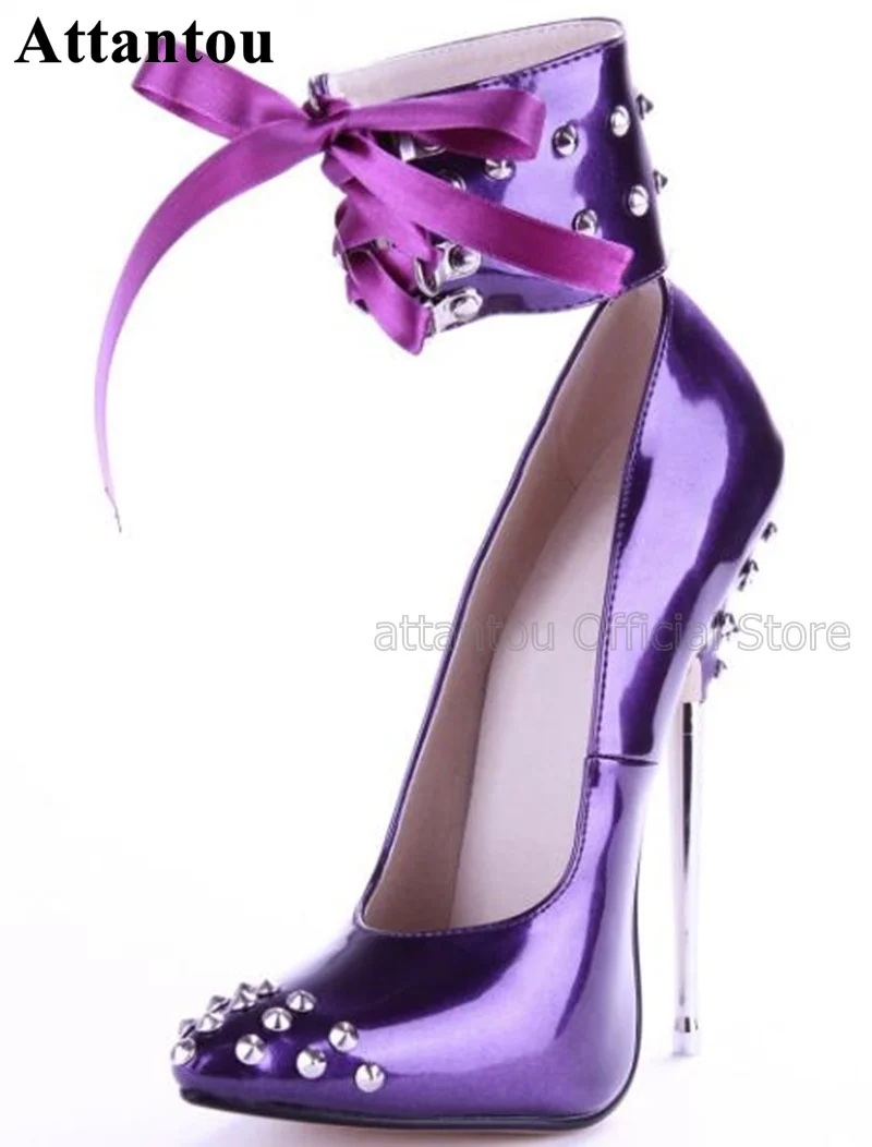 Sexy Nightclub Dance Shoes Women 16cm Heeled Super High Heel Pointed Toe Rivet Dress Shoes Purple Black Red Big Size 13 Sexy Nightclub Dance Shoes Women 16cm Heeled Super High Heel Pointed Toe Rivet Dress Shoes Purple Black Red Big Size 13