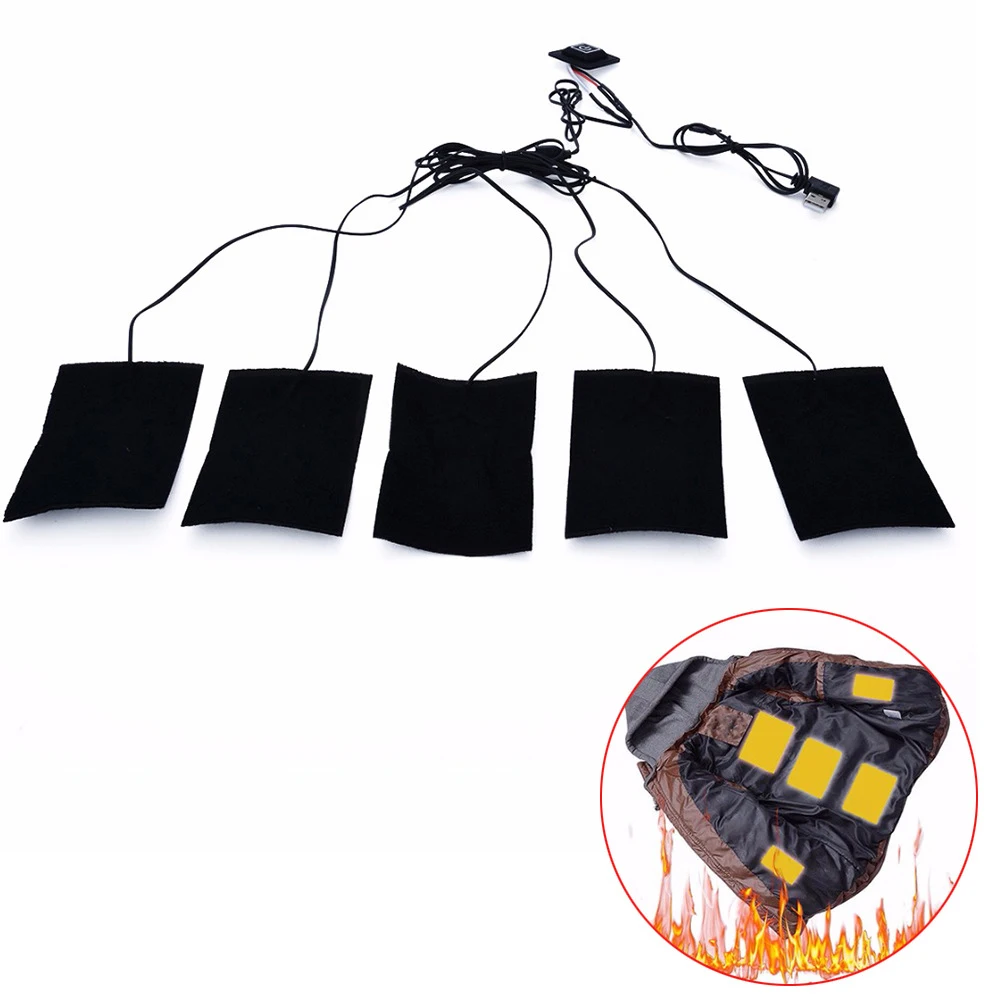 

2019 New 5 in 1 Electric Vest Heated Cloth Jacket USB Thermal Warm Heated Pad Winter Body Warmer