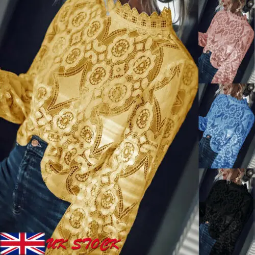 

2019 Fashion Summer Womens Blusa Casual Lace Slim T-Shirt Elegant Long Sleeve Tops Sexy Hollow Out Shirt Ladies Clothes