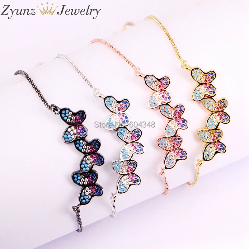 

10PCS ZYZ333-5494 Rainbow Butterflys cz charm, cubic zircon micro pave insect connector charm handmade diy bracelet