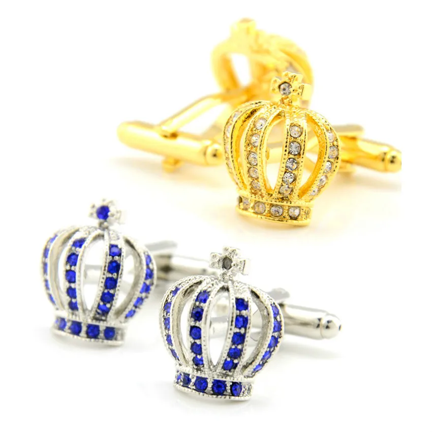 

High Quality Crystal Crown Cufflinks Silver Gold Exquisite Luxury Cuff Link Business Gifts for Men Accessories Copper Products