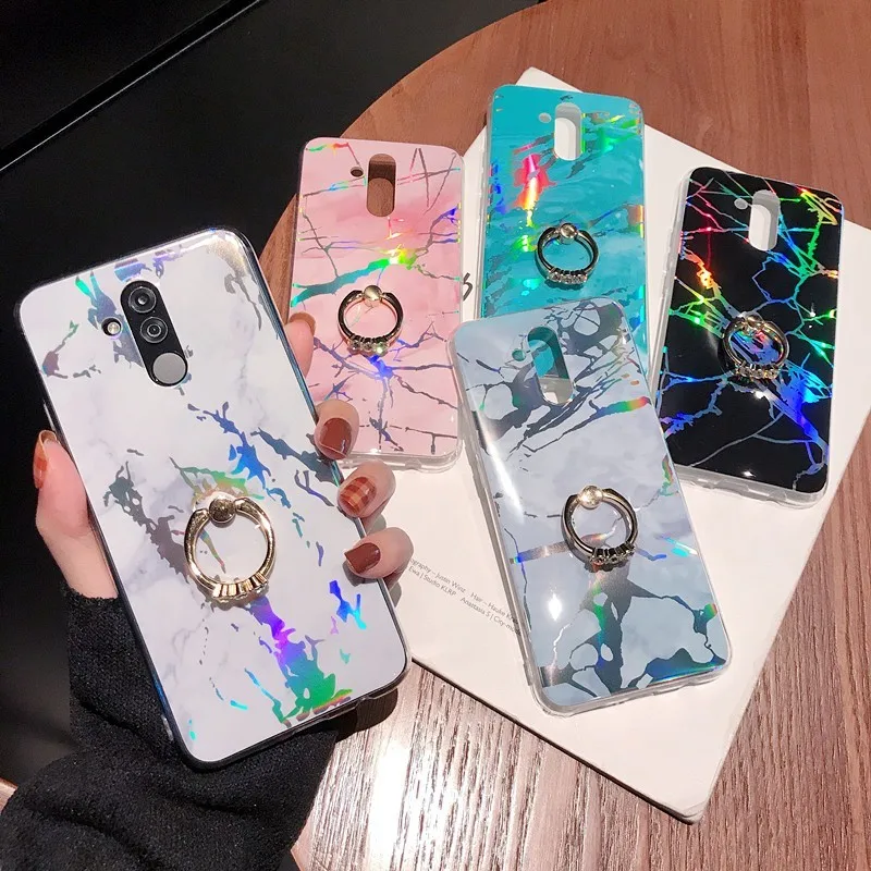 

Laser Marble Case For Huawei P20 Pro Lite Honor 7A 7C Y5 Y6 Y7 Prime 2018 Soft IMD Ring Holder Phone Back Cover Protector Coque
