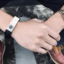 Мужской медицинский аварийный Силиконовый браслет с серебряной идентификационной биркой с гравировкой, браслет для экстренного сообщения, регулируемый бразильский браслет