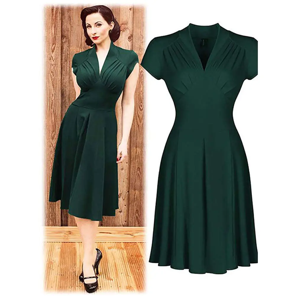 

2019 Newest Hot Vintage Style Retro 1940s Shirtwaist Flared Party Tea elegant Women Dress Summer Dress Swing Skaters Size 8-18