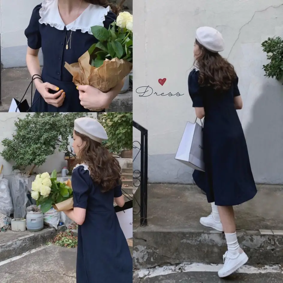 

New S-XL Spring robe Blue Dress Casual Boho OL Casual Cotton linen Short Sleeve Women Dresses Female Dress Robe Femme Vestido