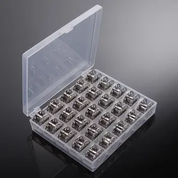 

25Pcs/set Empty Bobbins Spool Sewing Machine Reels Metal Case With Clear 25 Grid Storage Case Box for Brother Janome Singer Elna