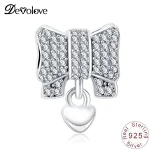 Devolove ослепительный фианит бант деталь в виде сердца брендовый браслет 925 пробы ювелирные изделия из бисера подарок дропшиппинг